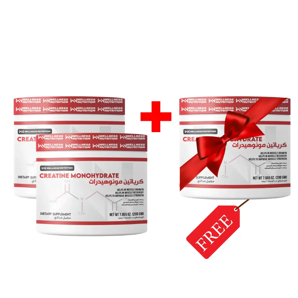 Buy 2 Wellness Nutrition Creatine Monohydrate-200G-40Serv.-Unflavored and Get 1 FREE